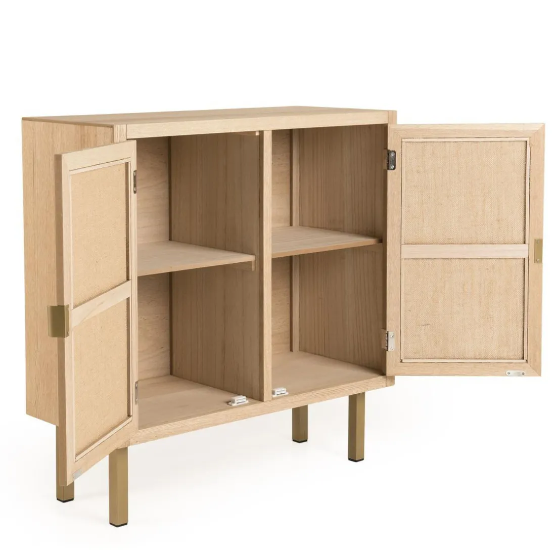 Buffet ALINE 2 Portes Toile De Jute Pieds Métal Doré