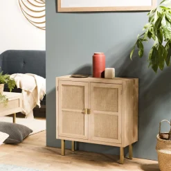 Buffet ALINE 2 Portes Toile De Jute Pieds Métal Doré