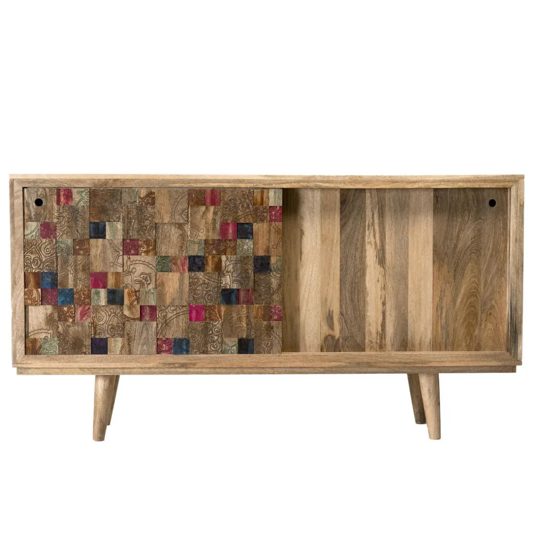 Buffet bois Manguier 160x45cm 2 portes coulissantes 1 étagère Jodhpur