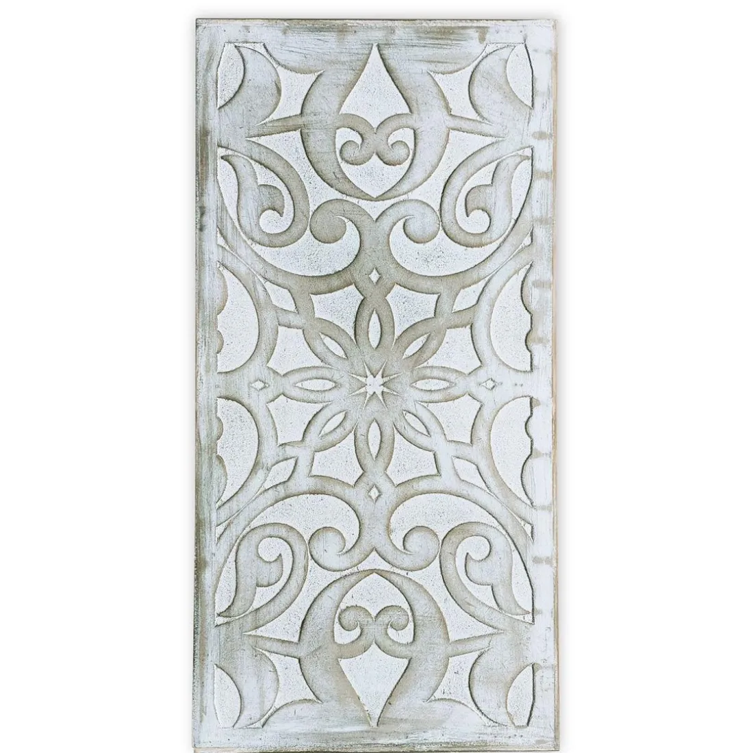 Buffet bois sculpté style oriental 6 portes Matana Blanc patiné Or