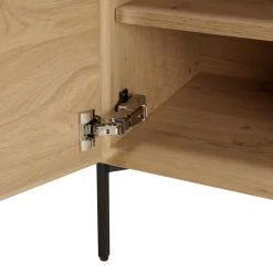 Buffet couleur naturelle 2 portes 3 étagères pieds métal noir MAXENDRE