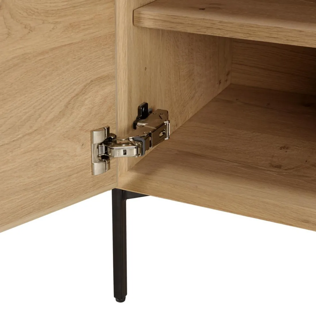 Buffet couleur naturelle 2 portes 3 étagères pieds métal noir MAXENDRE