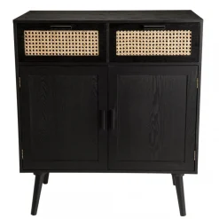 Buffet EMILIO Noir 2 Tiroirs 2 Portes Cannage