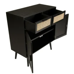 Buffet EMILIO Noir 2 Tiroirs 2 Portes Cannage