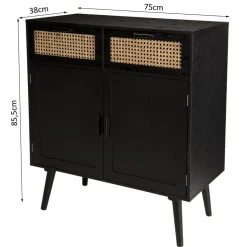 Buffet EMILIO Noir 2 Tiroirs 2 Portes Cannage