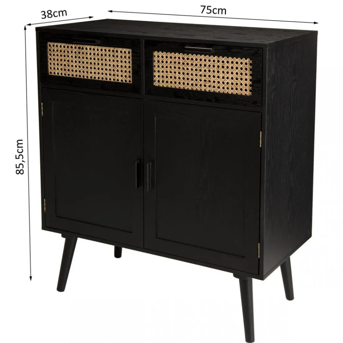 Buffet EMILIO Noir 2 Tiroirs 2 Portes Cannage