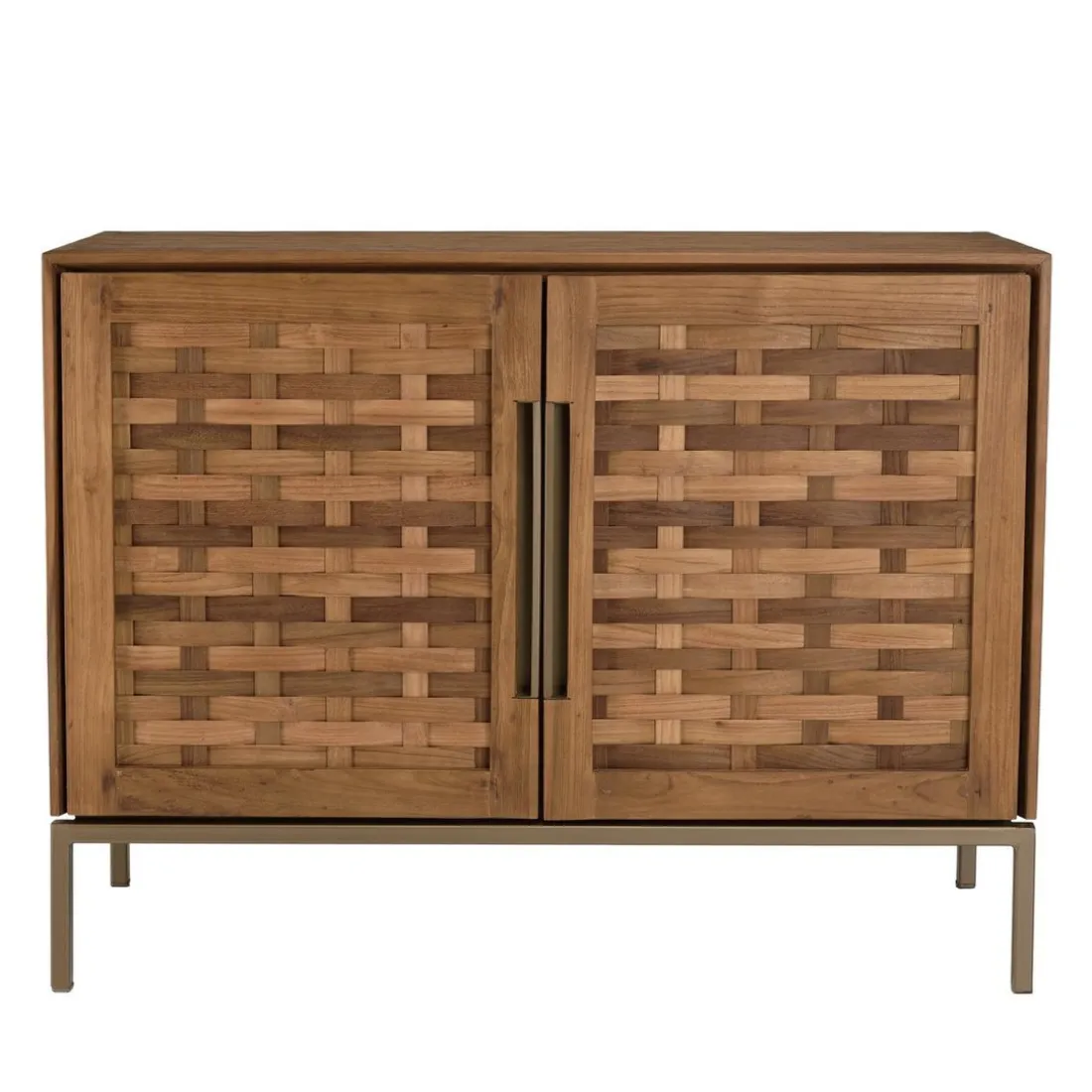 Buffet en bois de teck recyclé, 2 portes texturées
