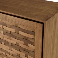 Buffet en bois de teck recyclé, 2 portes texturées