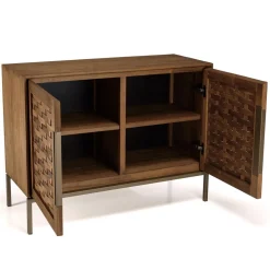 Buffet en bois de teck recyclé, 2 portes texturées