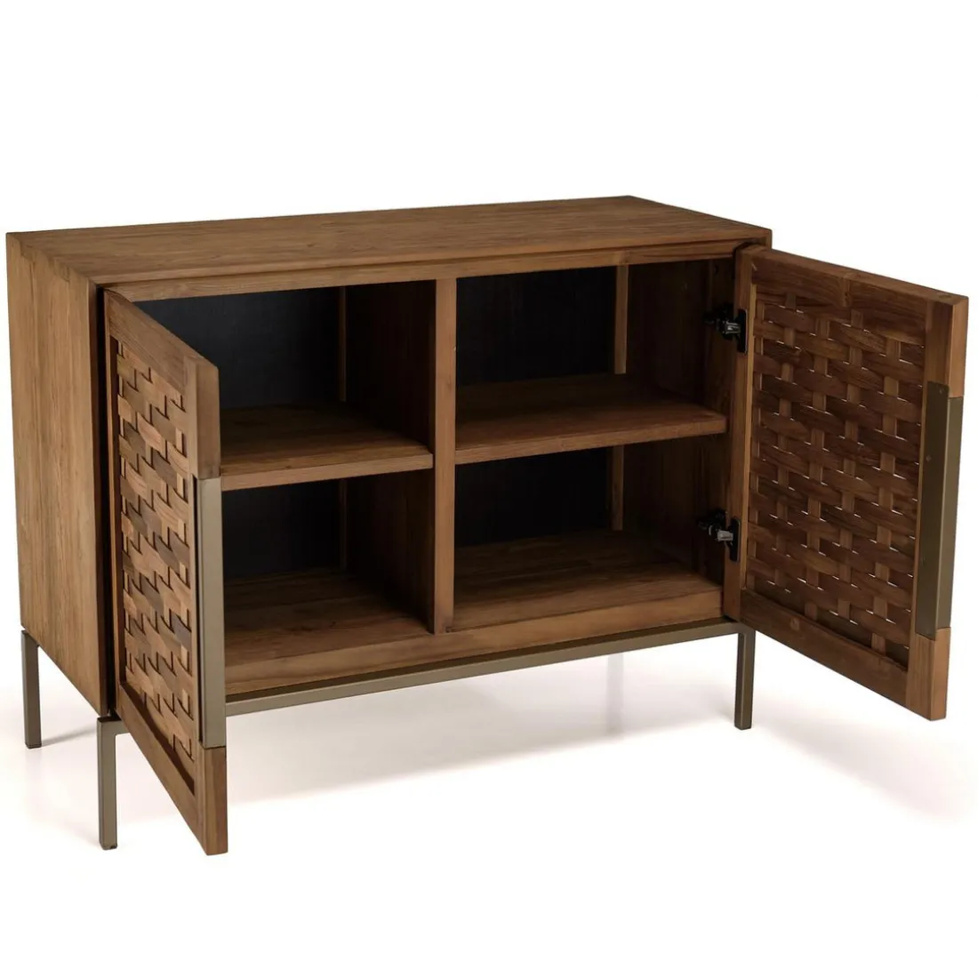 Buffet en bois de teck recyclé, 2 portes texturées