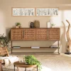 Buffet en bois de teck recyclé 4 portes en tissage de bambou