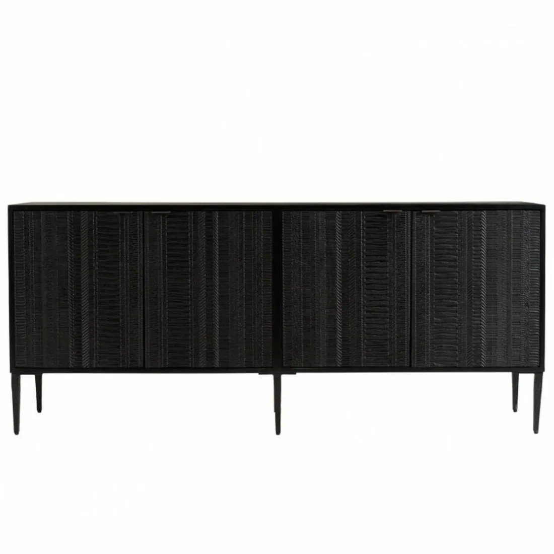Buffet en bois massif de manguier avec 4 portes sculptées et pieds en métal GLORIA noir