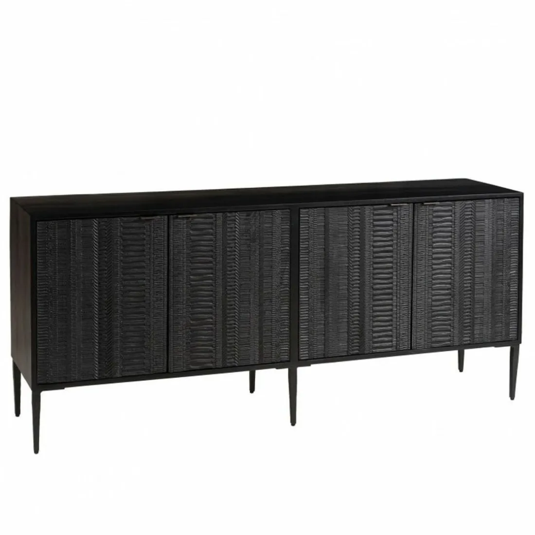 Buffet en bois massif de manguier avec 4 portes sculptées et pieds en métal GLORIA noir