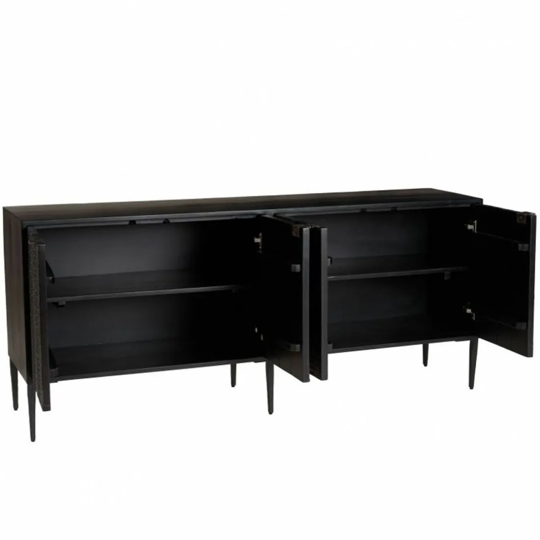 Buffet en bois massif de manguier avec 4 portes sculptées et pieds en métal GLORIA noir
