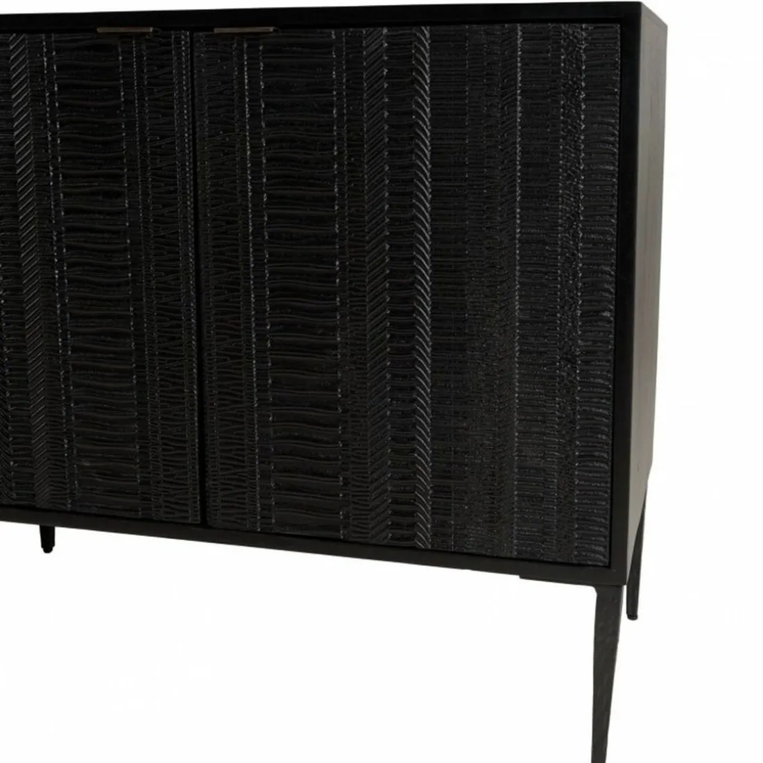 Buffet en bois massif de manguier avec 4 portes sculptées et pieds en métal GLORIA noir