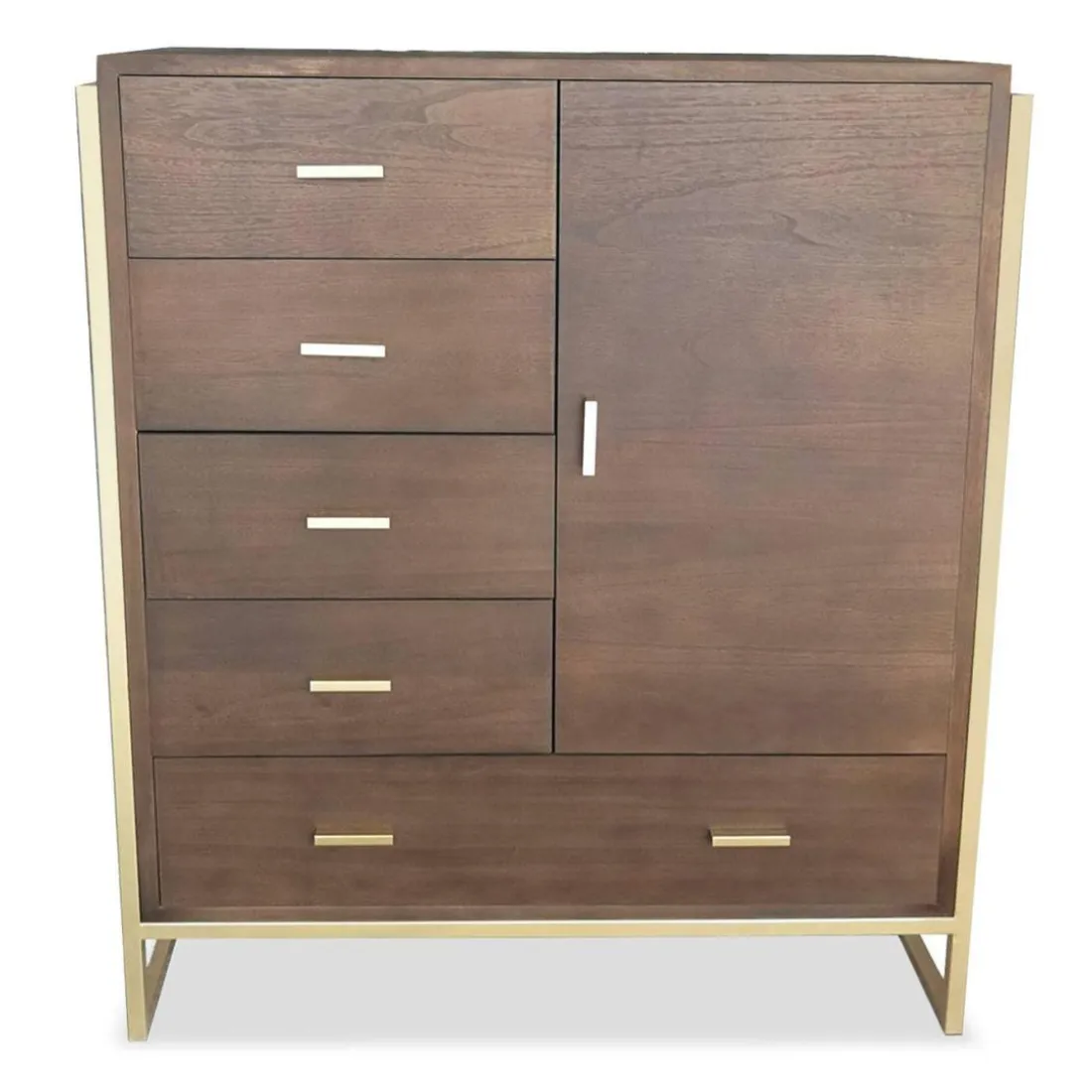Buffet haut 5 tiroirs et 1 porte L90cm Bois Marron et Métal Or