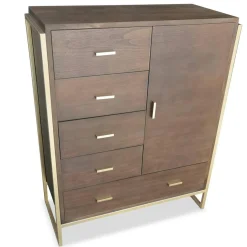 Buffet haut 5 tiroirs et 1 porte L90cm Bois Marron et Métal Or