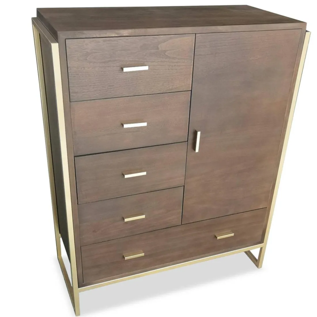 Buffet haut 5 tiroirs et 1 porte L90cm Bois Marron et Métal Or