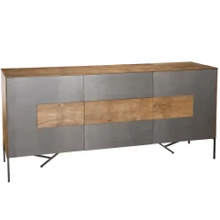 Buffet MADISON 2 Portes 3 Tiroirs Bois Teck Recyclé Façade Métal Et Pieds Métal