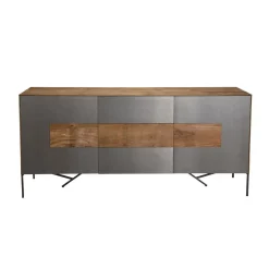 Buffet MADISON 2 Portes 3 Tiroirs Bois Teck Recyclé Façade Métal Et Pieds Métal