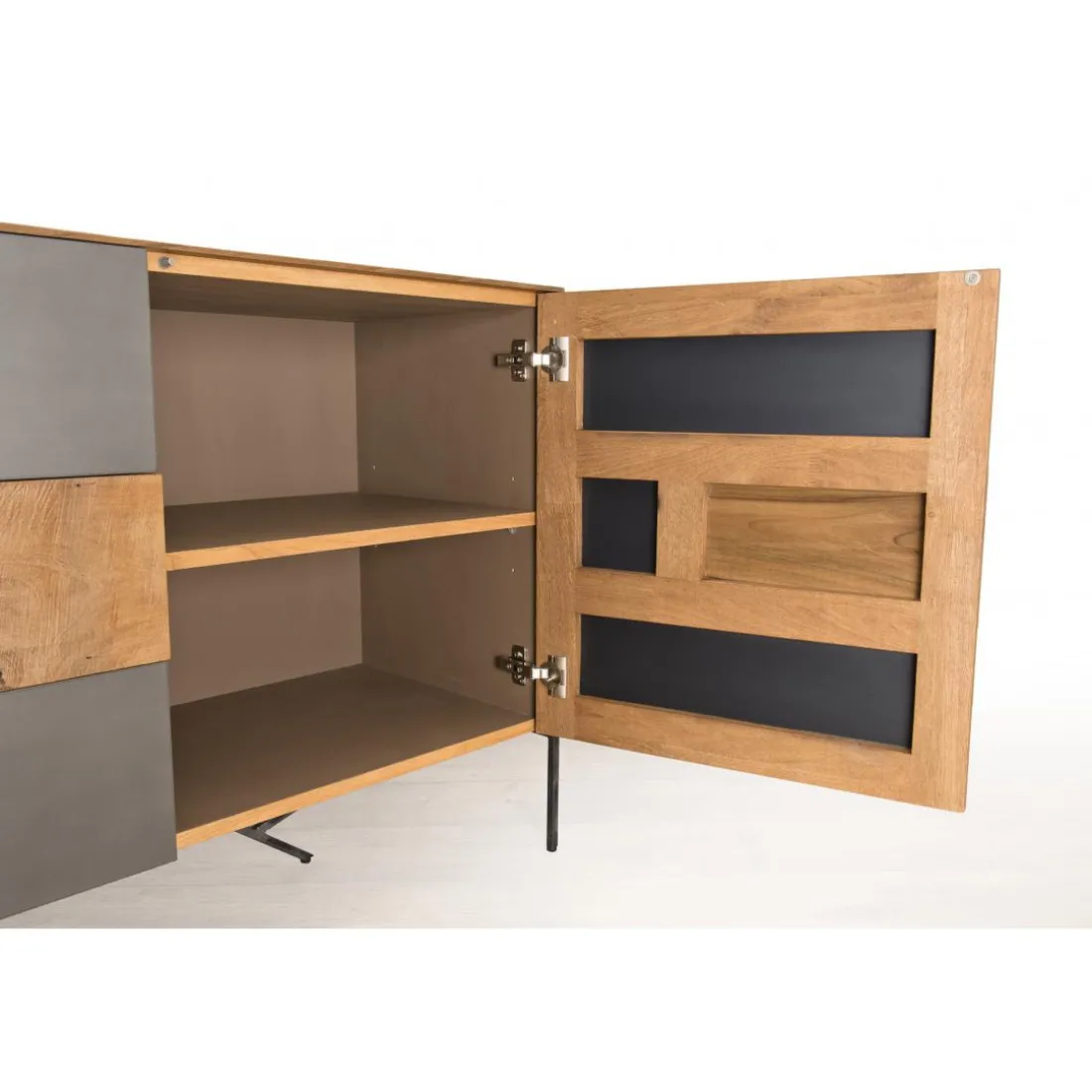Buffet MADISON 2 Portes 3 Tiroirs Bois Teck Recyclé Façade Métal Et Pieds Métal