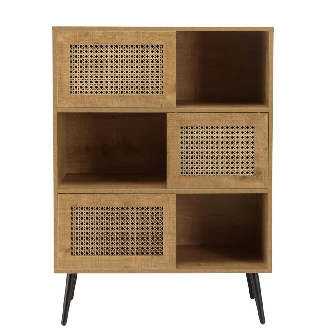 Buffet marron 3 niches 3 portes effet cannage pieds métal CHARLIE