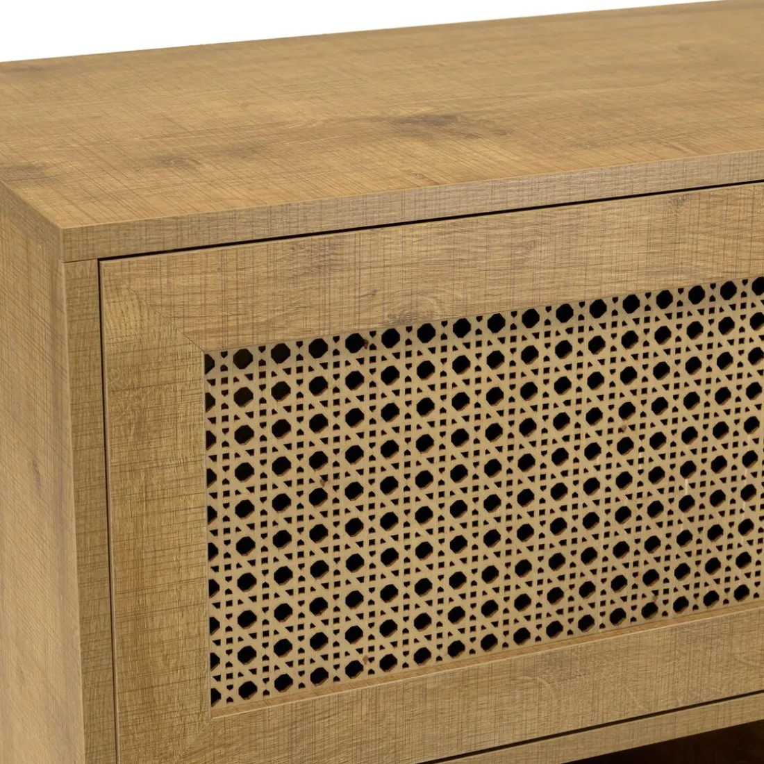 Buffet marron 3 niches 3 portes effet cannage pieds métal CHARLIE