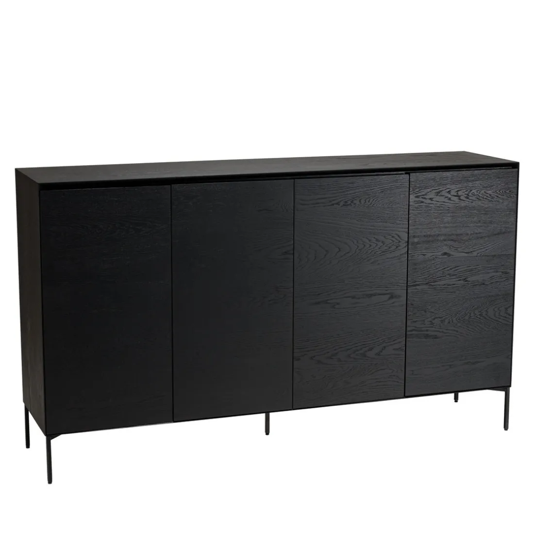 Buffet noir 4 portes 6 étagères pieds métal noir MAXENDRE