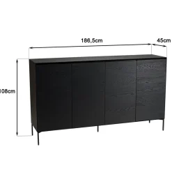 Buffet noir 4 portes 6 étagères pieds métal noir MAXENDRE