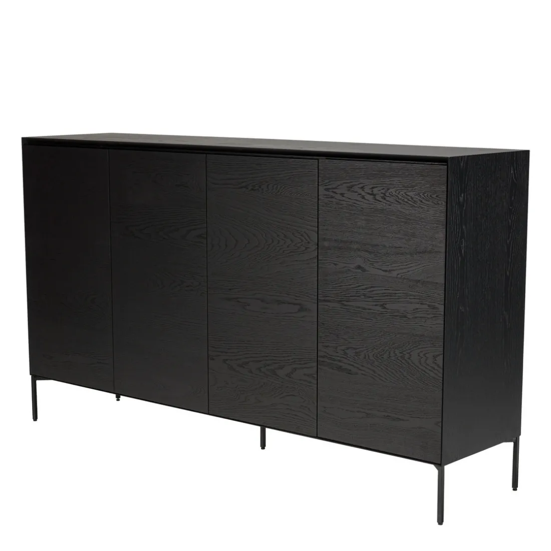 Buffet noir 4 portes 6 étagères pieds métal noir MAXENDRE