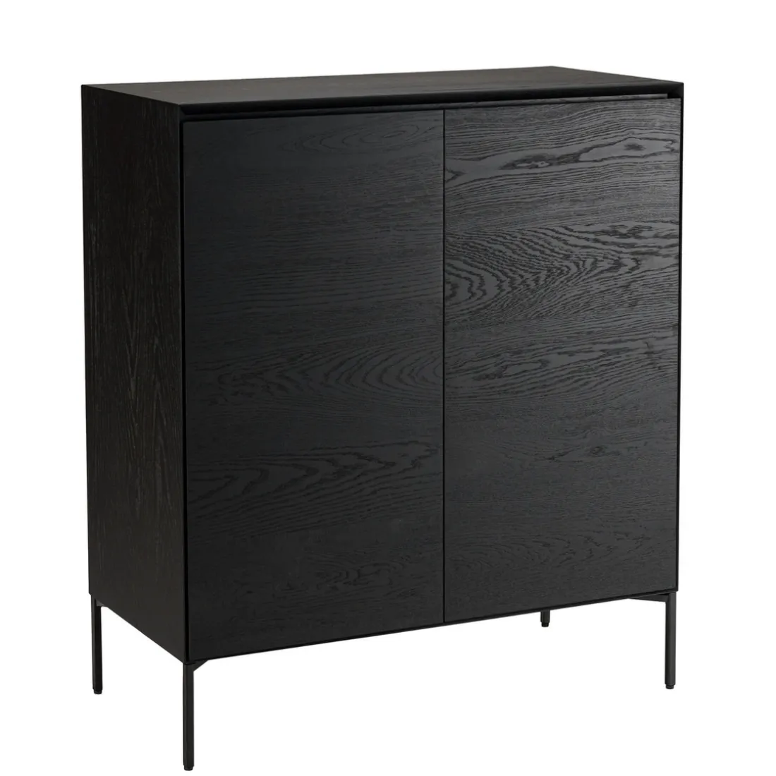 Buffet noir 2 portes 3 étagères pieds métal noir MAXENDRE