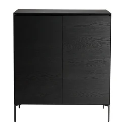 Buffet noir 2 portes 3 étagères pieds métal noir MAXENDRE