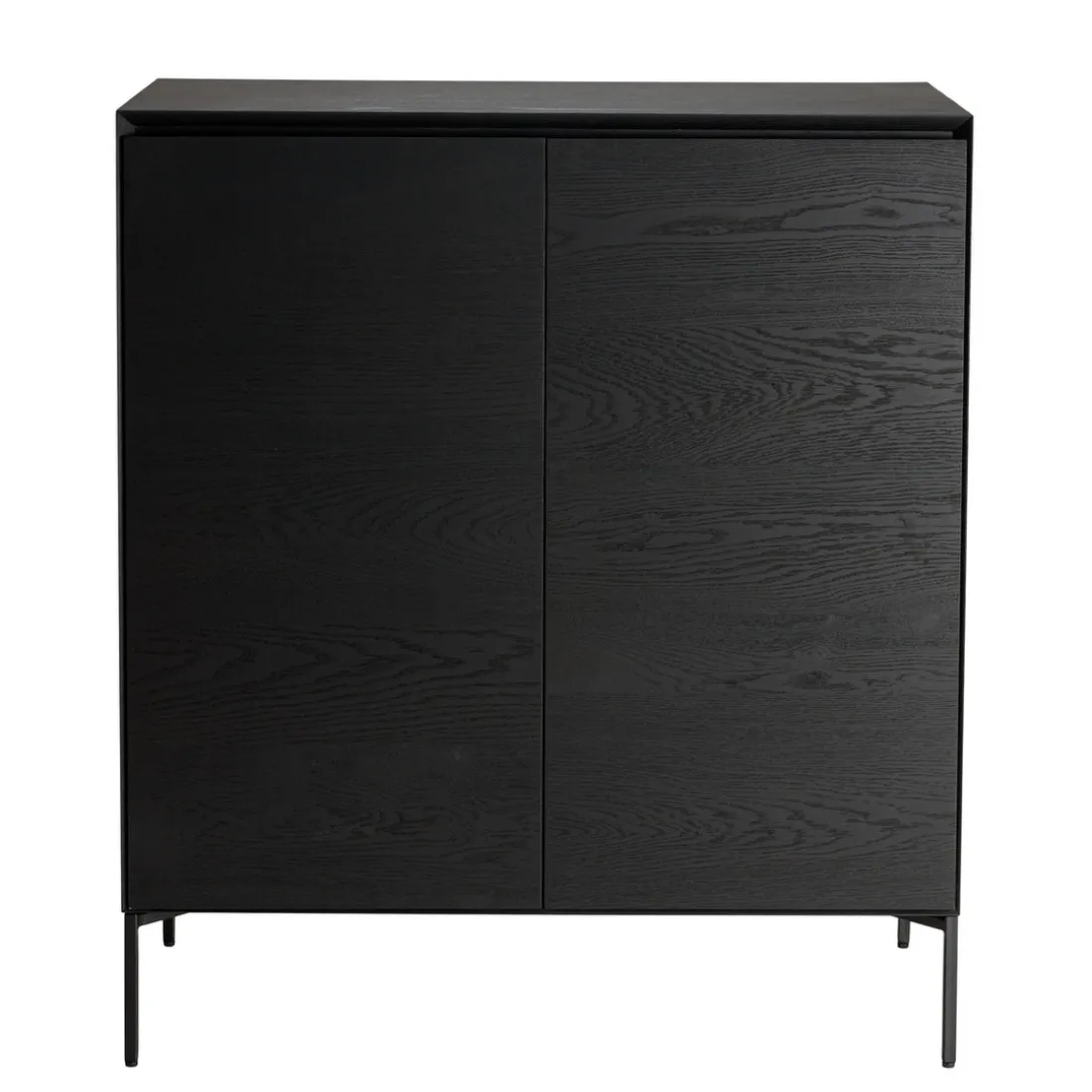 Buffet noir 2 portes 3 étagères pieds métal noir MAXENDRE