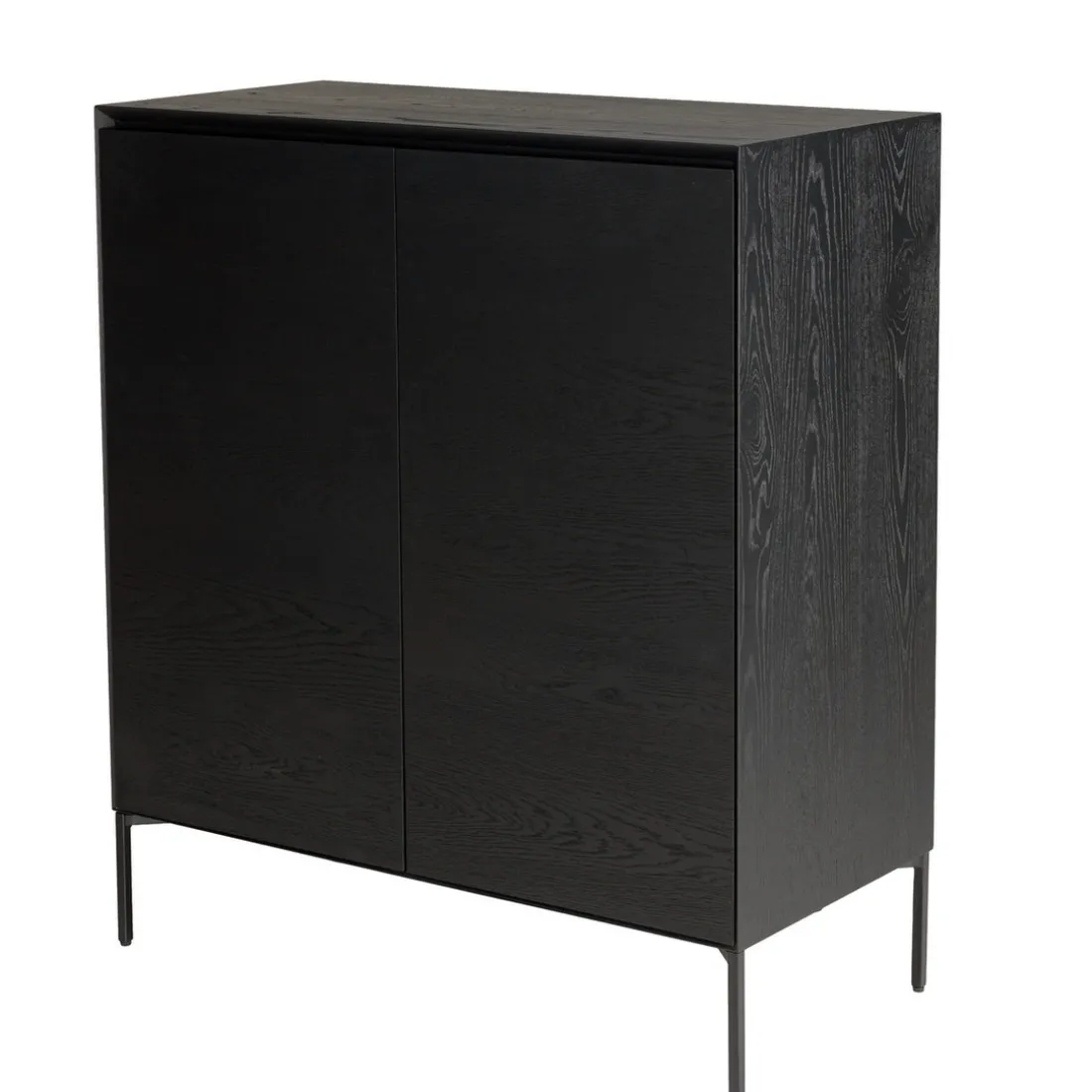 Buffet noir 2 portes 3 étagères pieds métal noir MAXENDRE