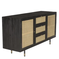 Buffet Noir 2 Portes Coulissantes 1 Porte Abattante Cannage YANIS