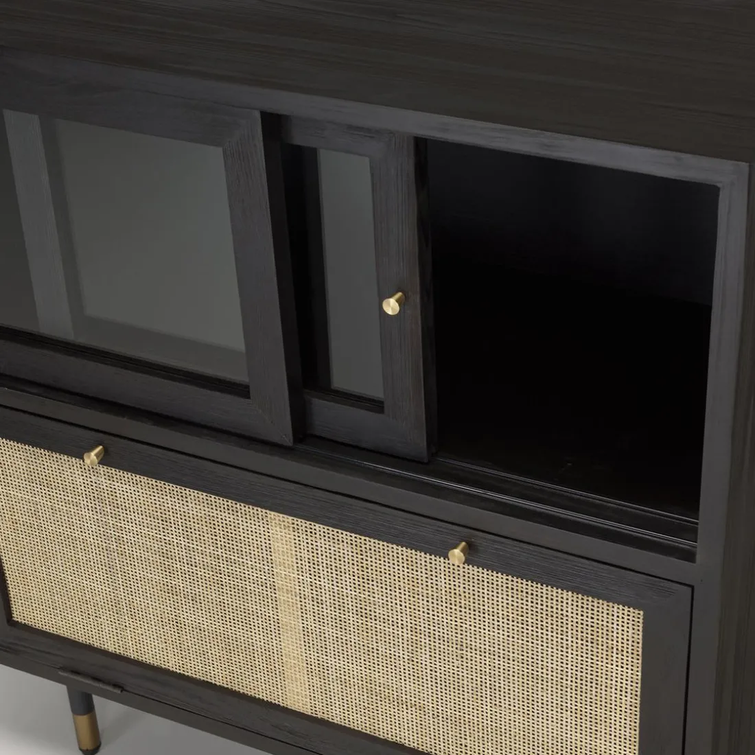 Buffet Noir 3 Tiroirs 2 Portes Cannage YANIS