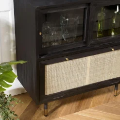 Buffet Noir 3 Tiroirs 2 Portes Cannage YANIS