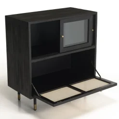 Buffet Noir 3 Tiroirs 2 Portes Cannage YANIS