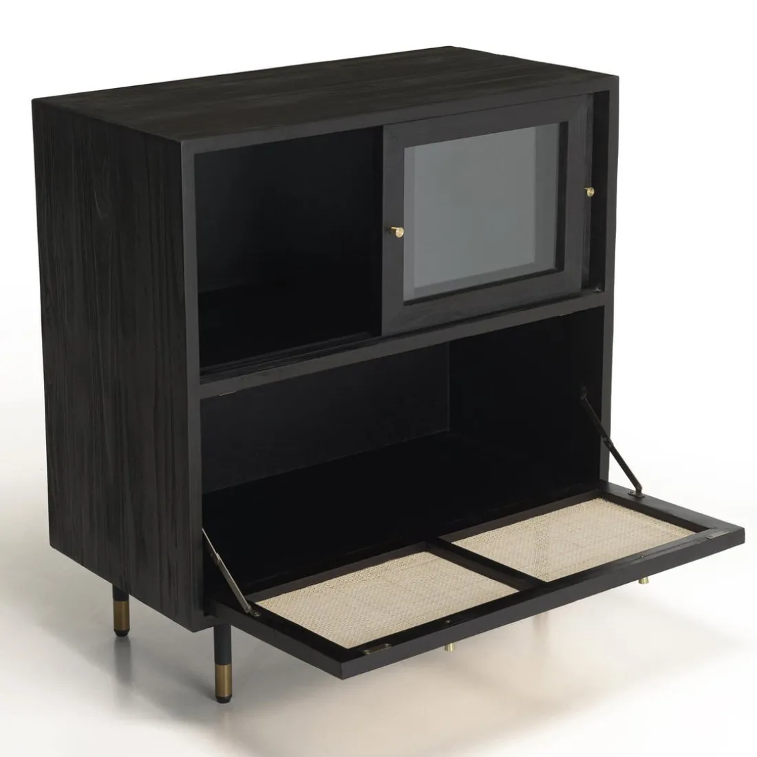 Buffet Noir 3 Tiroirs 2 Portes Cannage YANIS