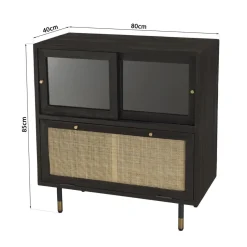 Buffet Noir 3 Tiroirs 2 Portes Cannage YANIS