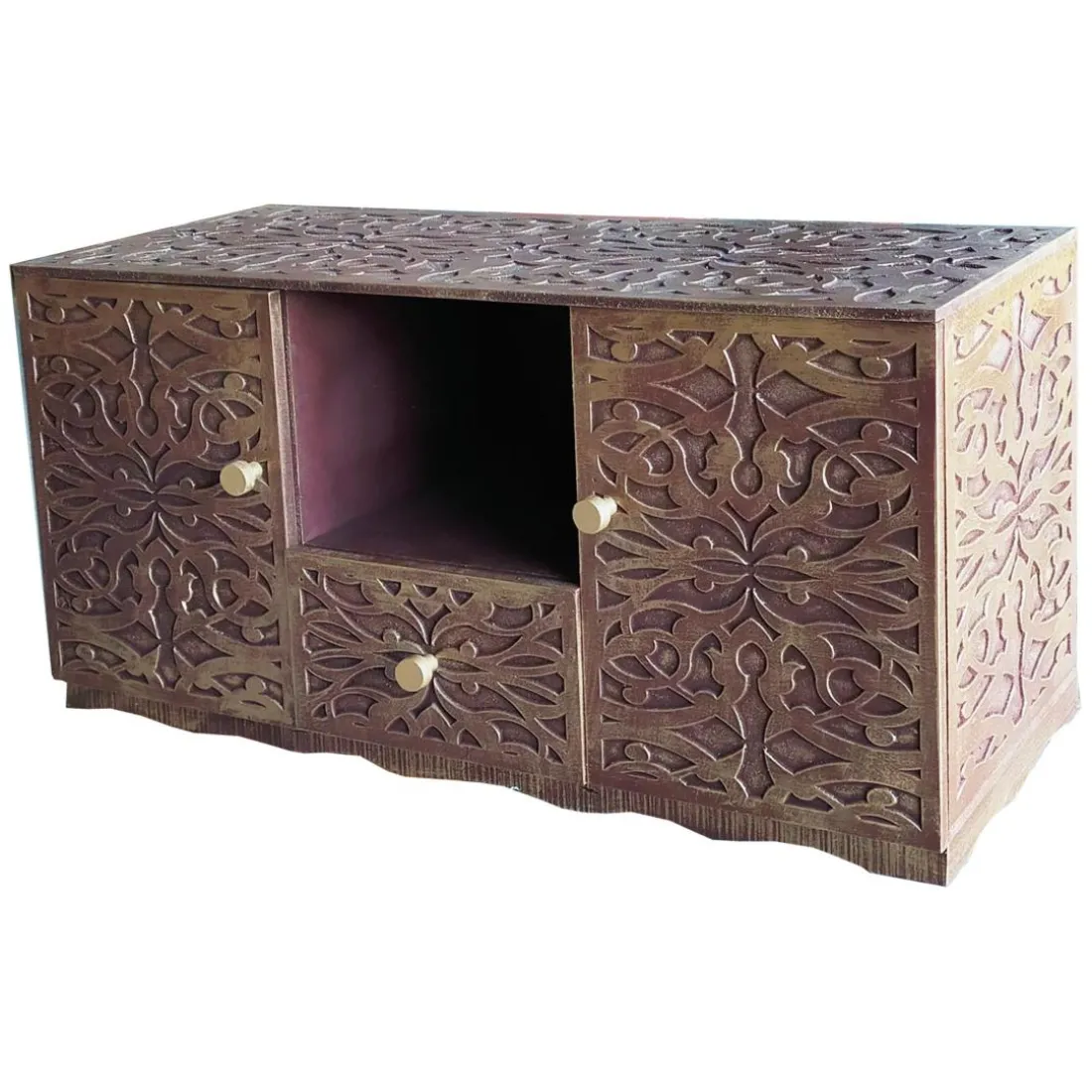 Buffet style oriental avec moulures Portofino Bois Marron et Or