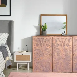 Buffet style oriental en bois sculpté Malago Cuivre patiné