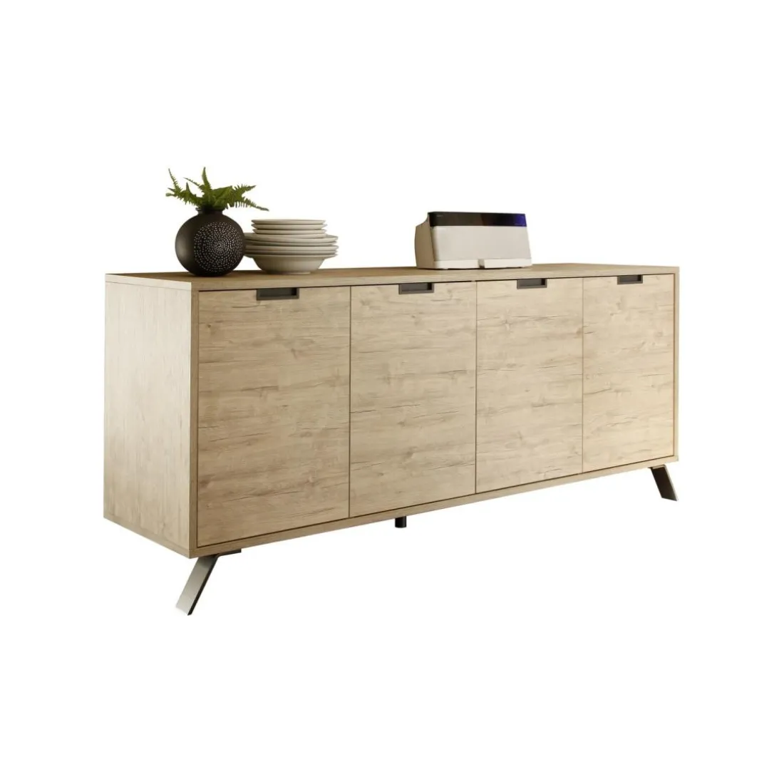 Buffet vaisselier 4 portes PALMA décor chene clair