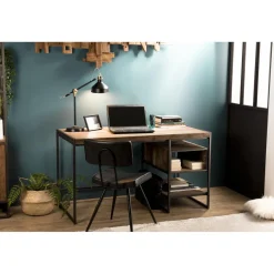 Bureau 1 Niche Et 1 Tablette Bois Teck Recyclé Acacia Mahogany Et Métal
