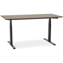Bureau assis-debout électrique 'BIONIK'avec plateau en bois finition Noyer et pied en métal noir