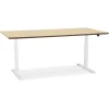 Bureau assis-debout électrique 'BIONIK'avec plateau en bois finition naturelle et pied en métal blanc