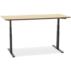 Bureau assis-debout électrique 'BIONIK'avec plateau en bois finition naturelle et pied en métal noir