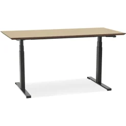 Bureau assis-debout électrique 'BIONIK'avec plateau en bois finition naturelle et pied en métal noir