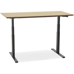 Bureau assis-debout électrique 'BIONIK'avec plateau en bois finition naturelle et pied en métal noir
