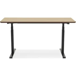 Bureau assis-debout électrique 'BIONIK'avec plateau en bois finition naturelle et pied en métal noir